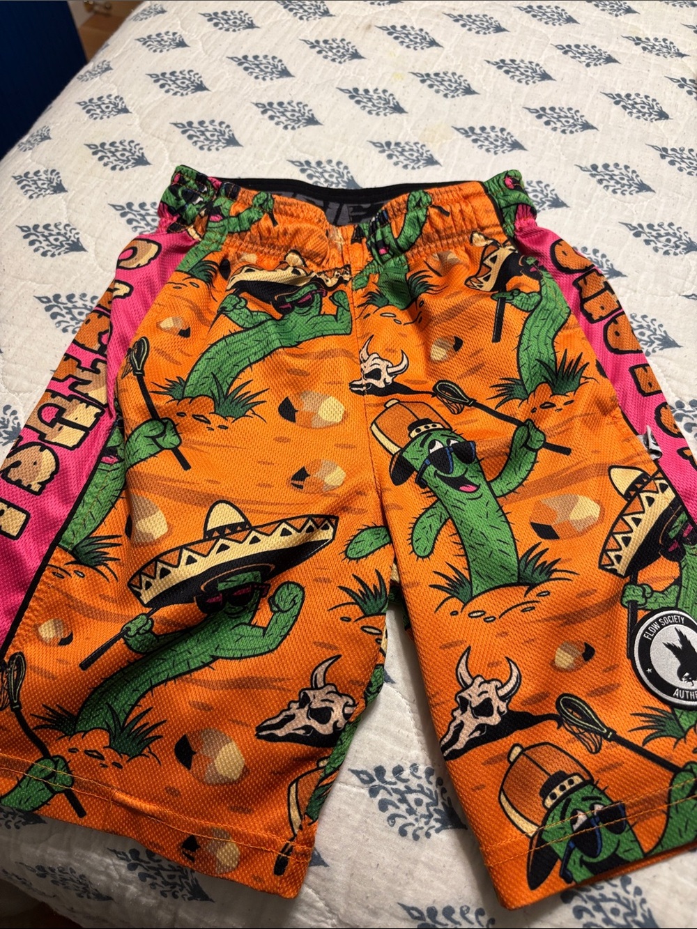 Flow Society Orange Cactus Print Shorts with Pink Side Panels